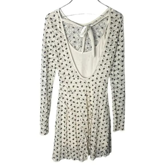Free People Women’s Sz XS Long Sleeve Mini Dress Cream / Black - Picture 10 of 10